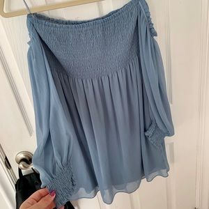 Zara blue off shoulder shirred dress